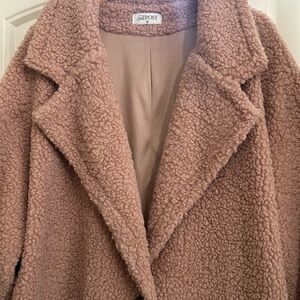 The Post Tan Teddy Sherpa Longline Jacket Womens Medium